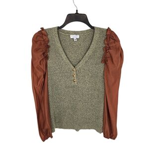 {Anthropologie} Current Air Contrast Sweater Puff Sleeve - Size Large